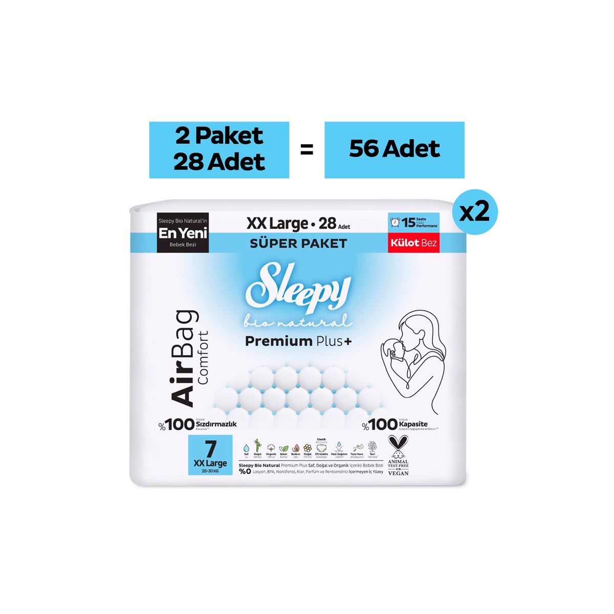 Sleepy Bio Natural Premium Plus Airbag Comfort Avantaj Paketi Külot Bez 7 Numara Xxlarge 56 Adet