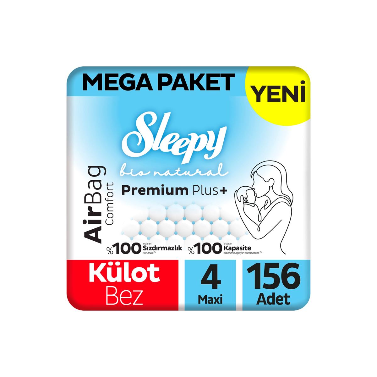 Sleepy Bio Natural Premium Plus Airbag Comfort Mega Paket Külot Bez 4 Numara Maxi 156 Adet