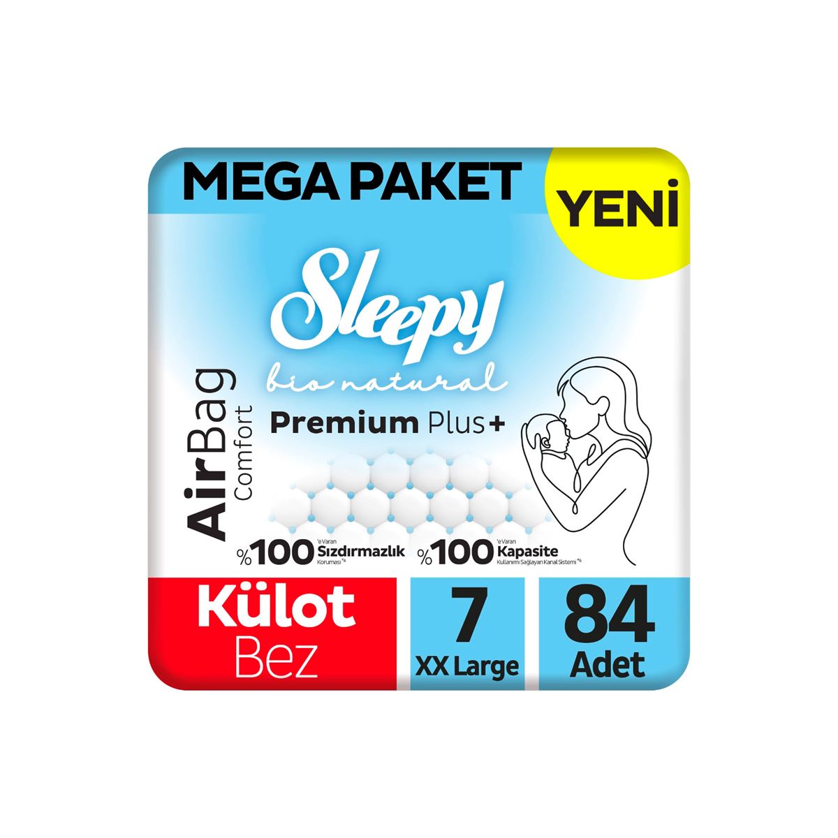 Sleepy Bio Natural Premium Plus Airbag Comfort Mega Paket Külot Bez 7 Numara Xxlarge 84 Adet
