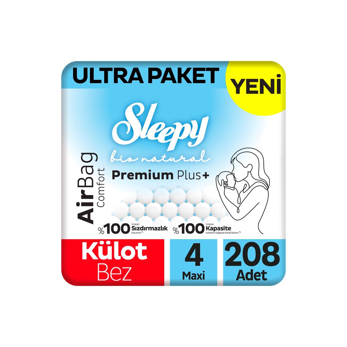 Sleepy Bio Natural Premium Plus Airbag Comfort Ultra Paket Külot Bez 4 Numara Maxi 208 Adet