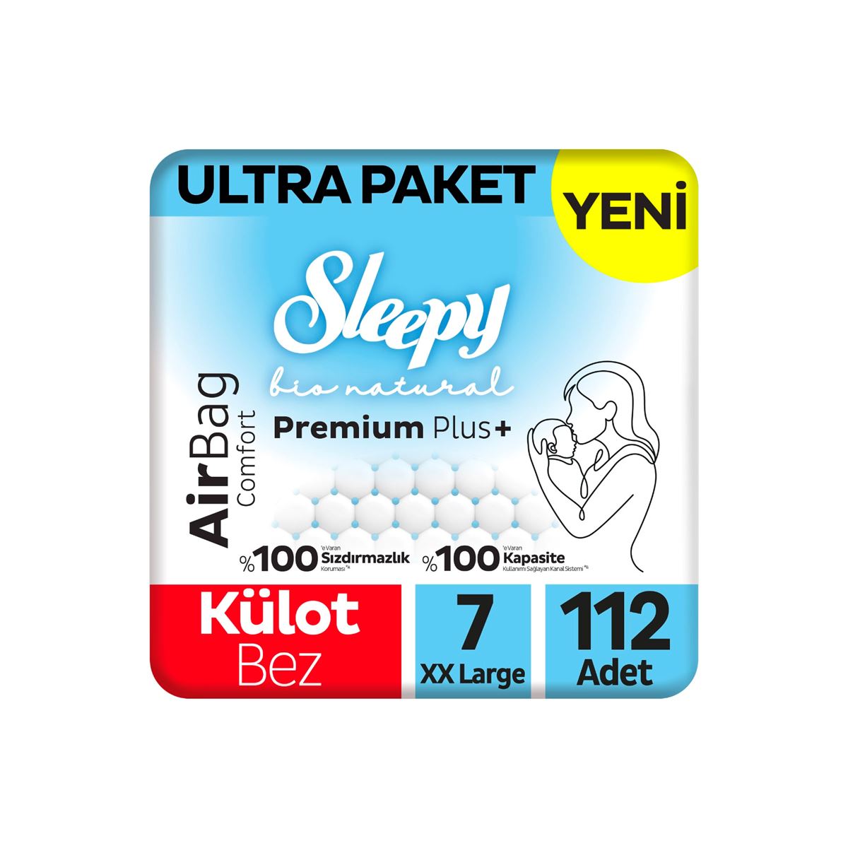Sleepy Bio Natural Premium Plus Airbag Comfort Ultra Paket Külot Bez 7 Numara Xxlarge 112 Adet