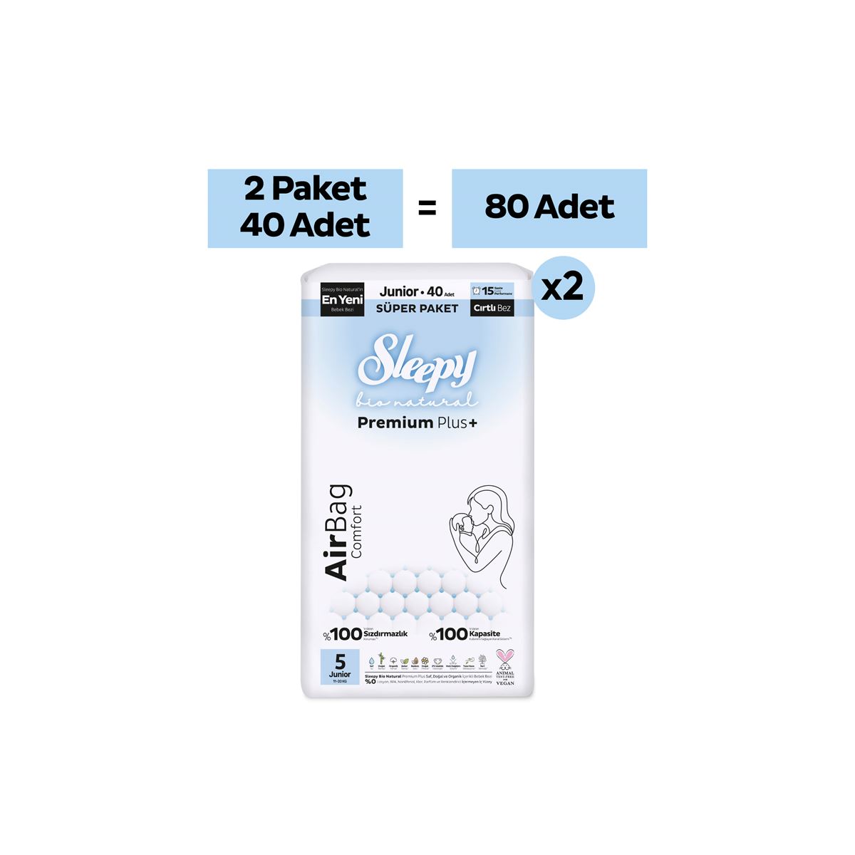Sleepy Bio Natural Premium Plus Airbag Comfort Avantaj Paketi Bebek Bezi 5 Numara Junior 80 Adet