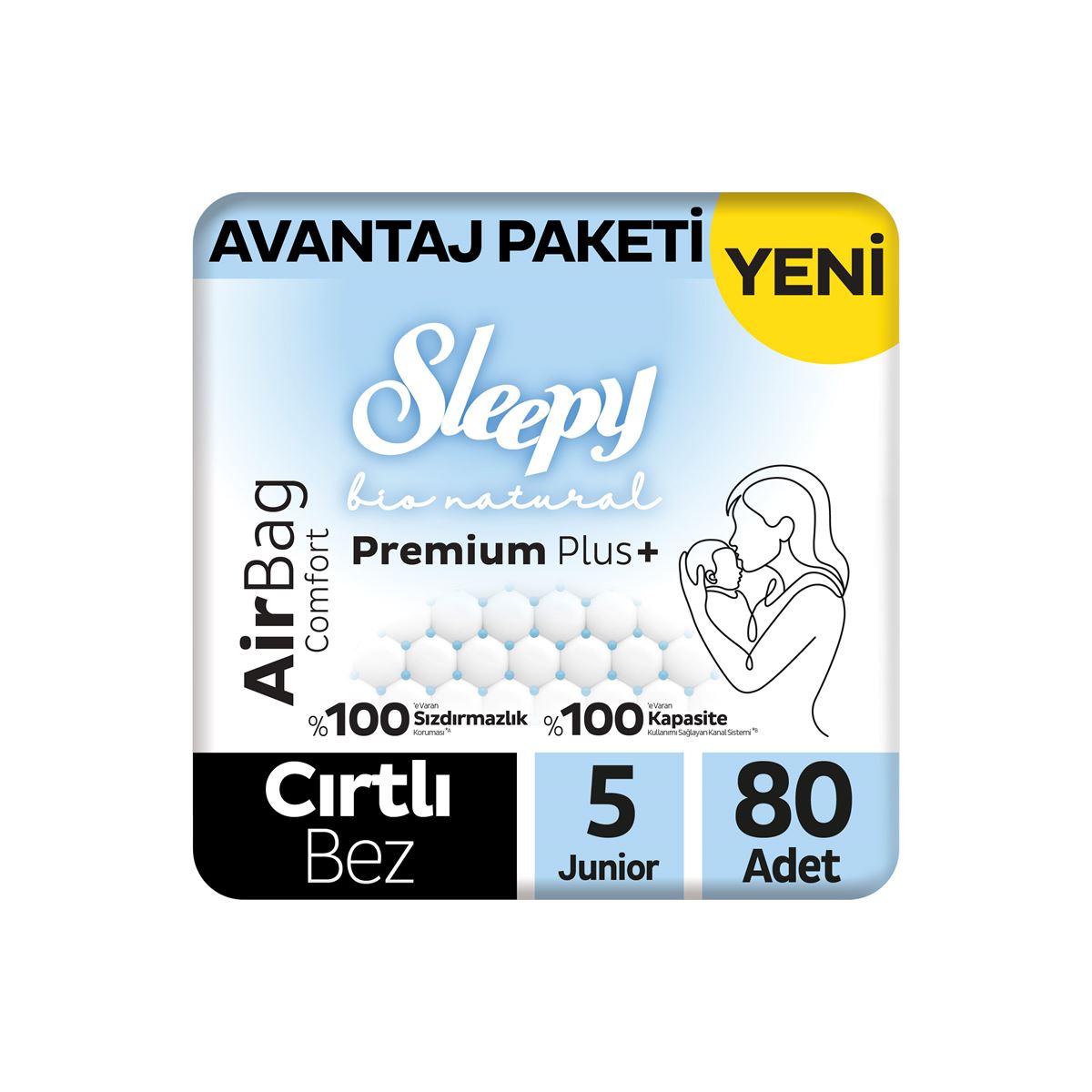Sleepy Bio Natural Premium Plus Airbag Comfort Avantaj Paketi Bebek Bezi 5 Numara Junior 80 Adet