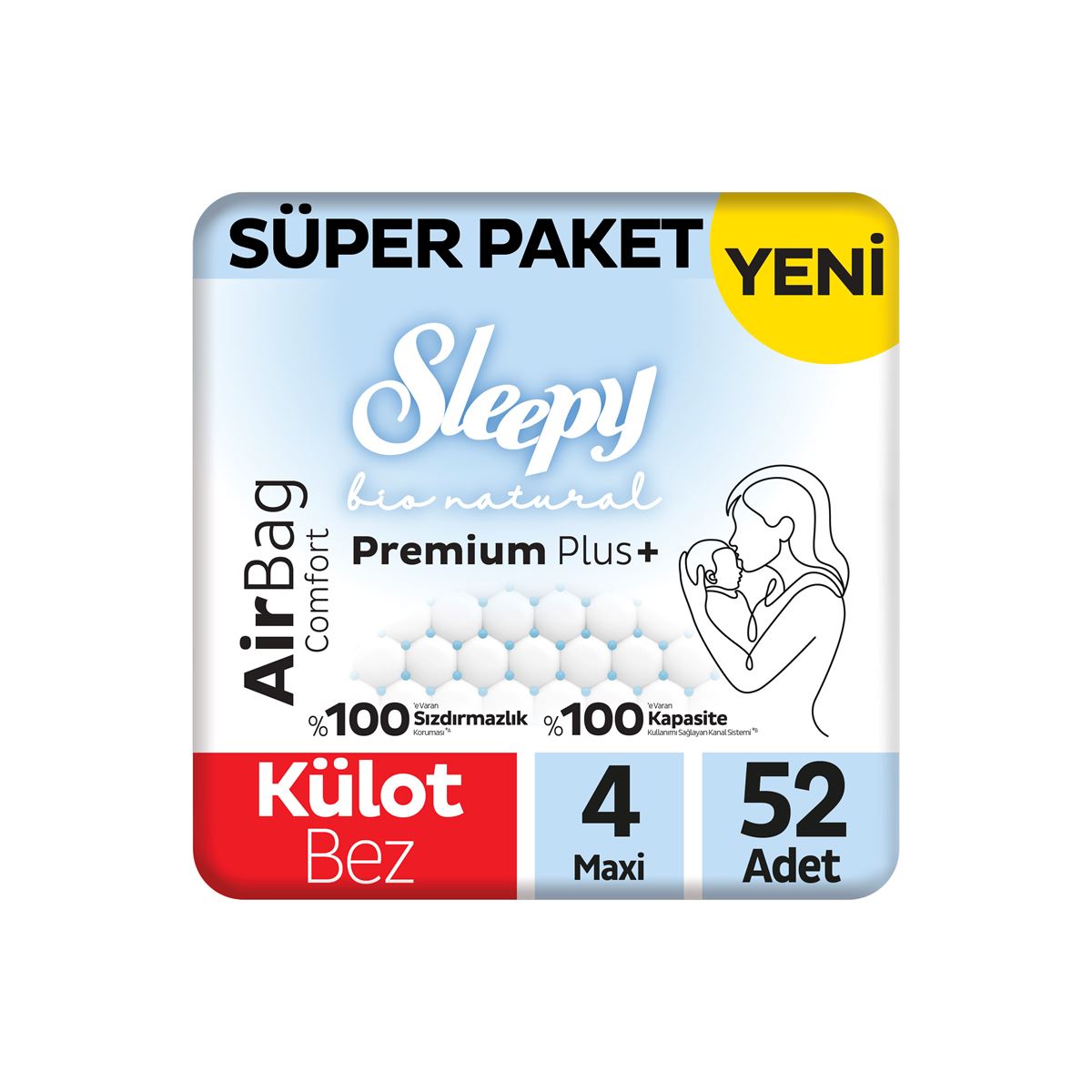 Sleepy Bio Natural Premium Plus Airbag Comfort Süper Paket Külot Bez 4 Numara Maxi 52 Adet