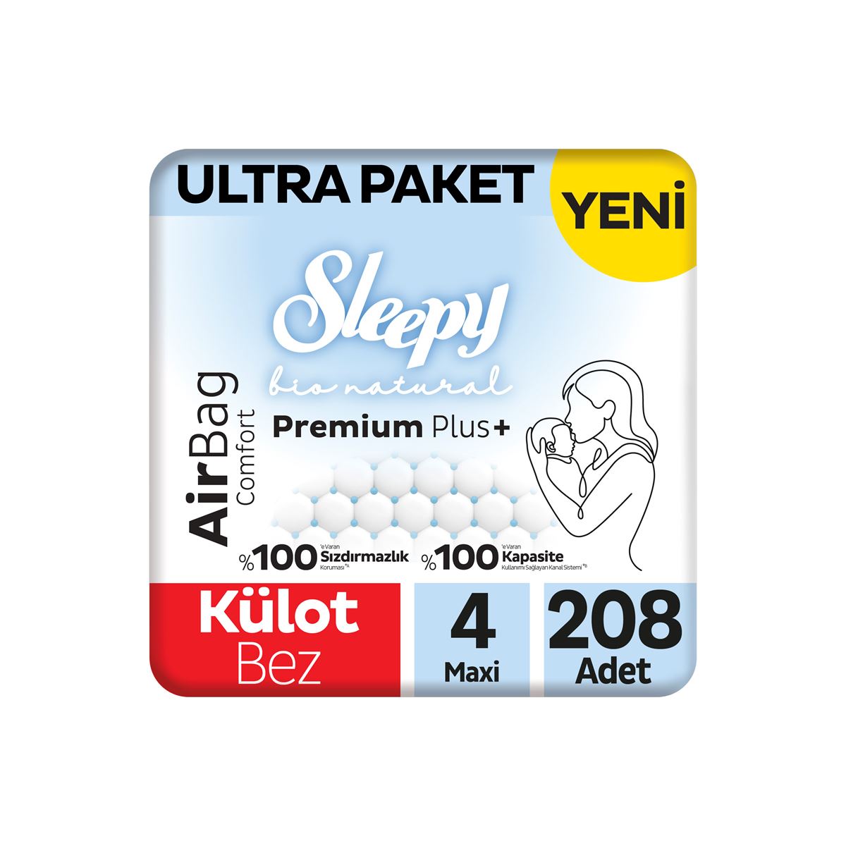 Sleepy Bio Natural Premium Plus Airbag Comfort Ultra Paket Külot Bez 4 Numara Maxi 208 Adet