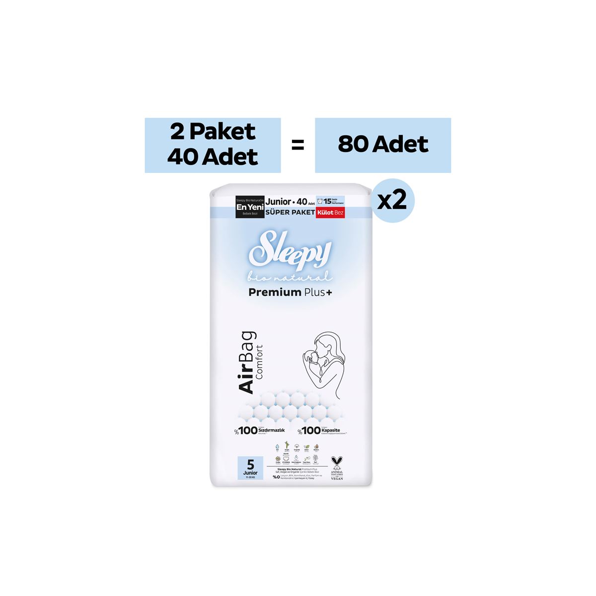 Sleepy Bio Natural Premium Plus Airbag Comfort Avantaj Paketi Külot Bez 5 Numara Junior 80 Adet