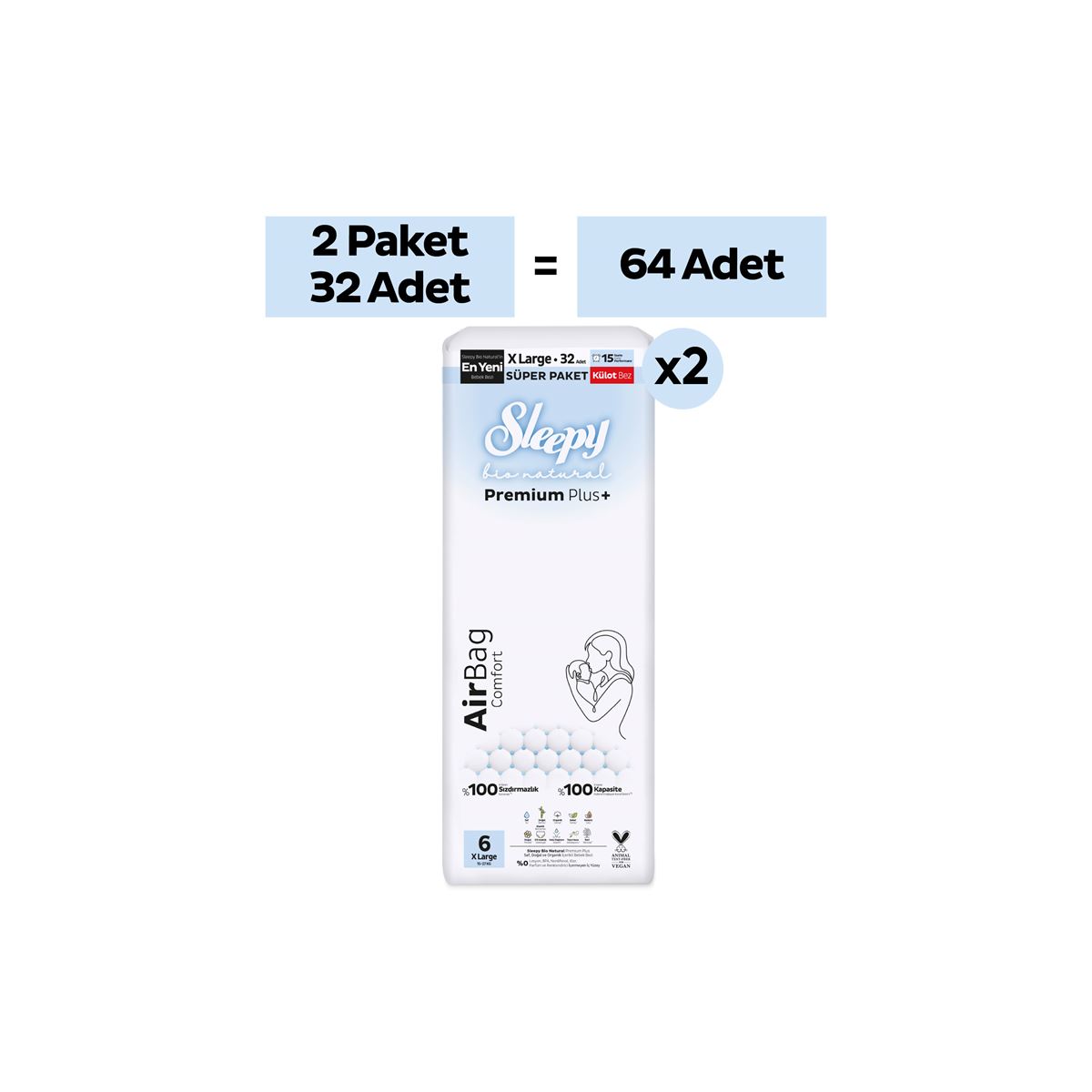 Sleepy Bio Natural Premium Plus Airbag Comfort Avantaj Paketi Külot Bez 6 Numara Xlarge 64 Adet