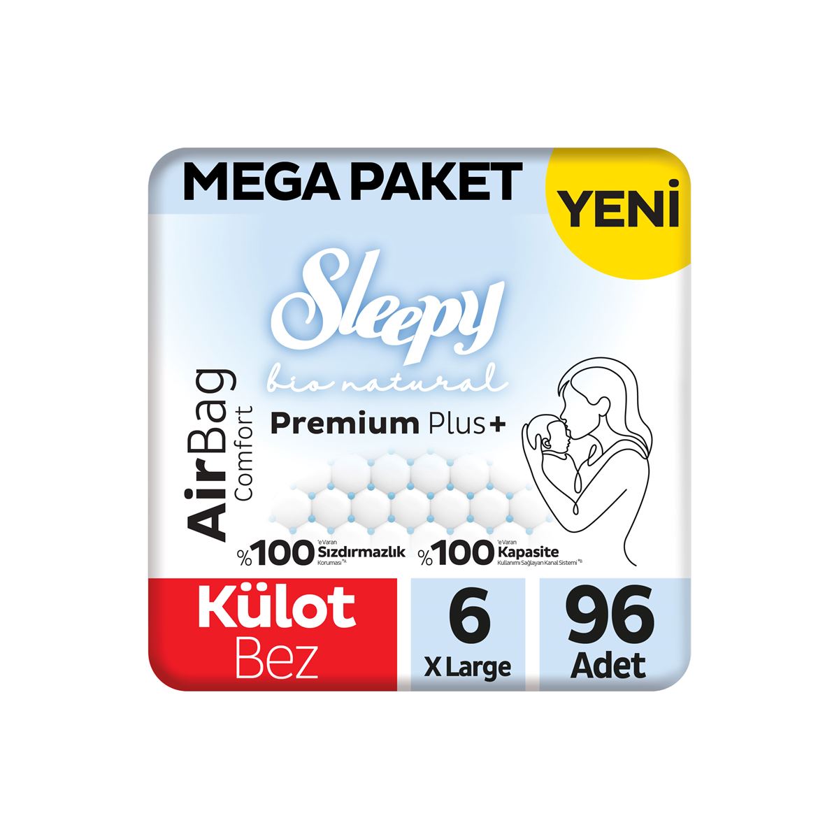Sleepy Bio Natural Premium Plus Airbag Comfort Mega Paket Külot Bez 6 Numara Xlarge 96 Adet