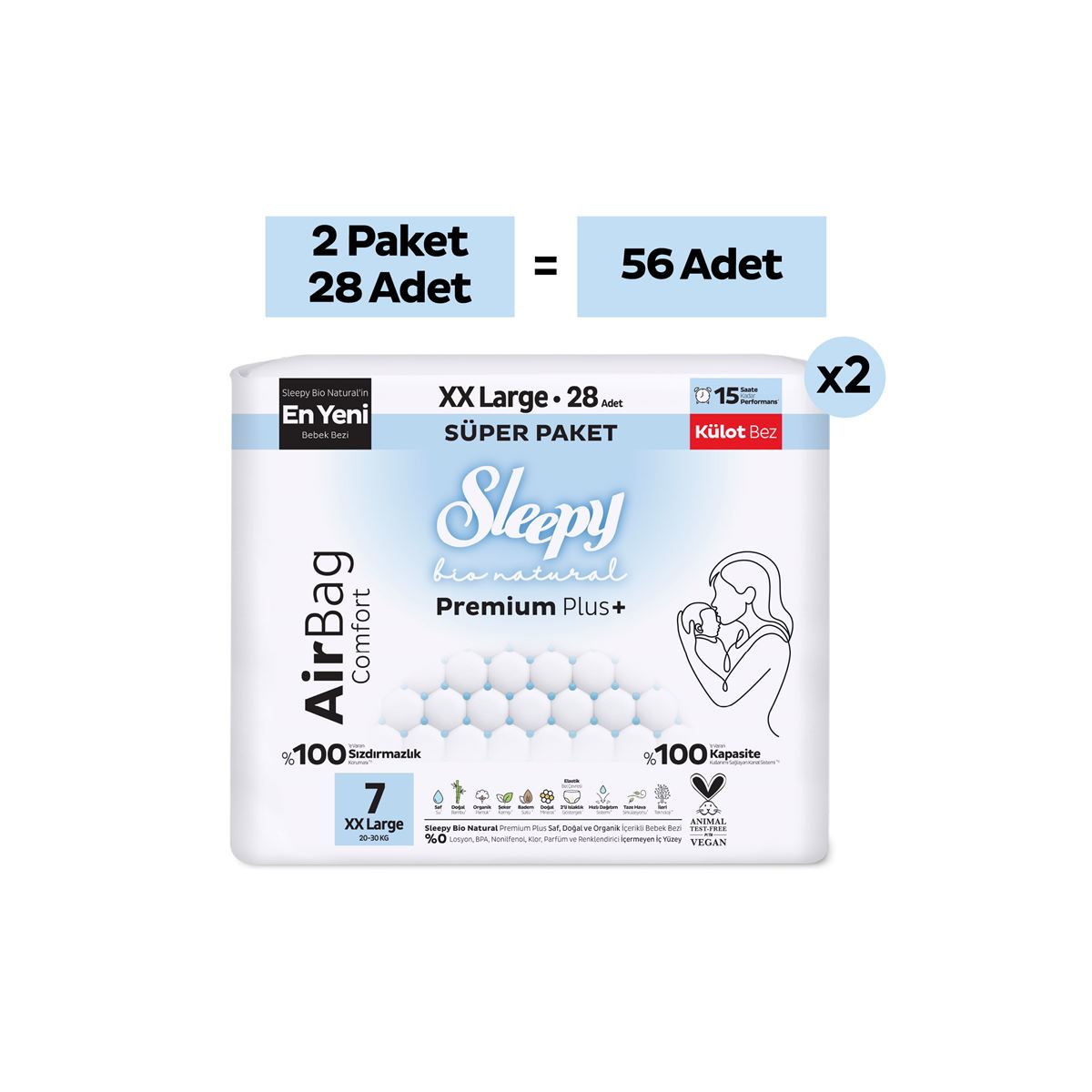 Sleepy Bio Natural Premium Plus Airbag Comfort Avantaj Paketi Külot Bez 7 Numara Xxlarge 56 Adet