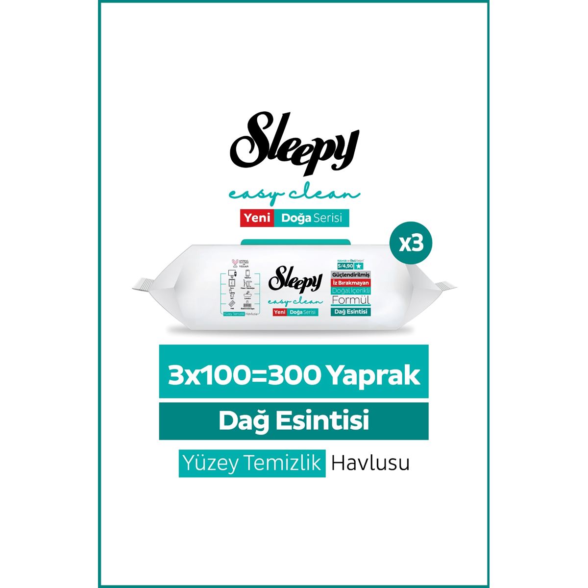 Sleepy Mountain Yüzey Temizlik Havlusu Mendili Dağ Esintisi 3x100 (300 Yaprak)