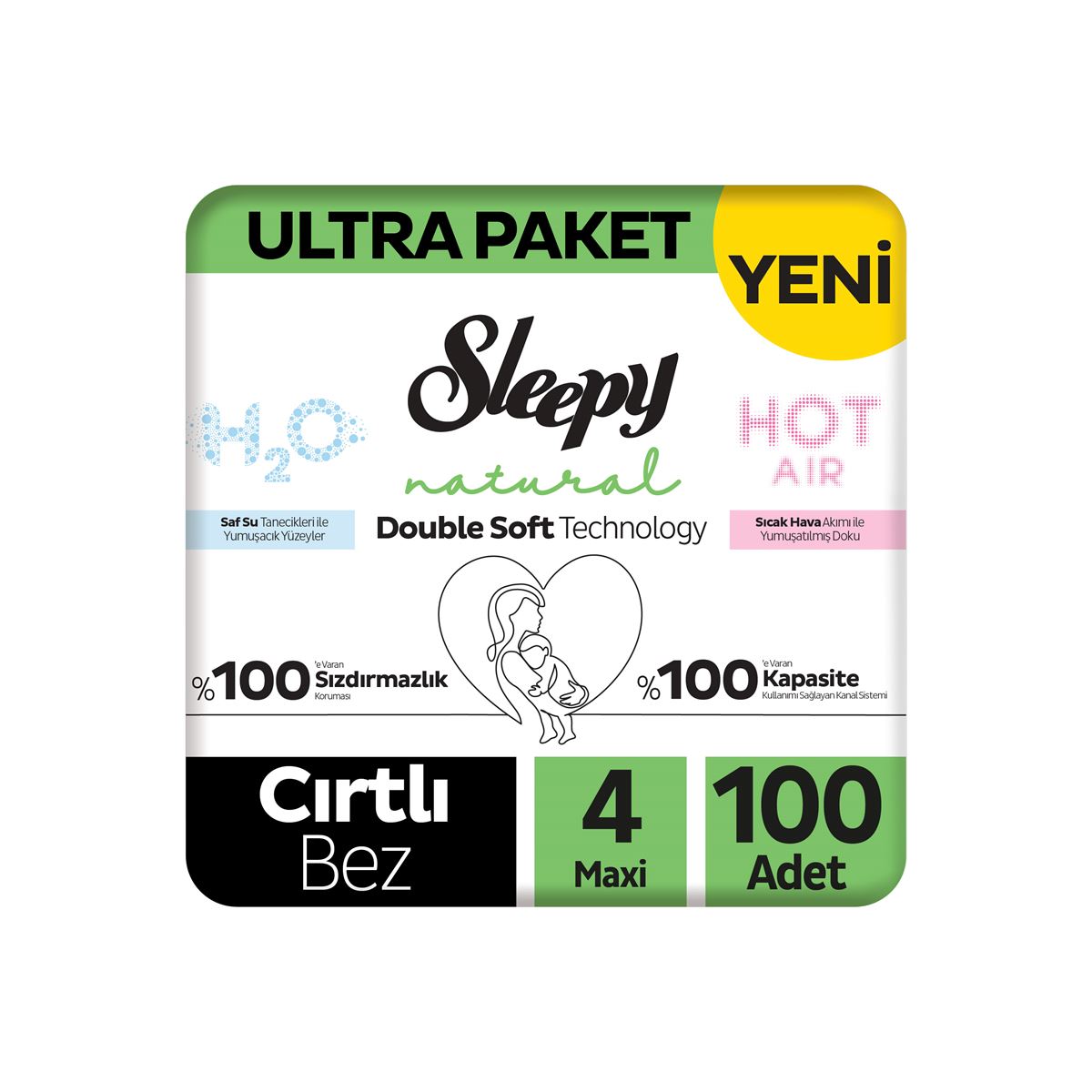 Sleepy Natural Double Soft Ultra Paket Bebek Bezi 4 Numara Maxi 100 Adet
