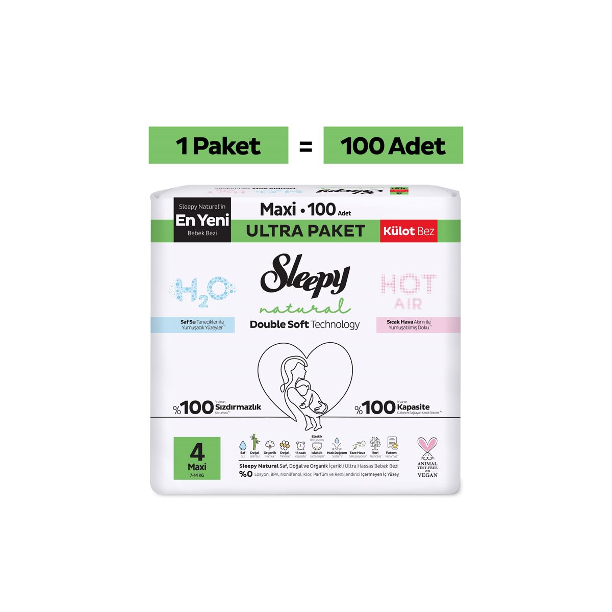 Sleepy Natural Double Soft Ultra Paket Külot Bez 4 Numara Maxi 100 Adet
