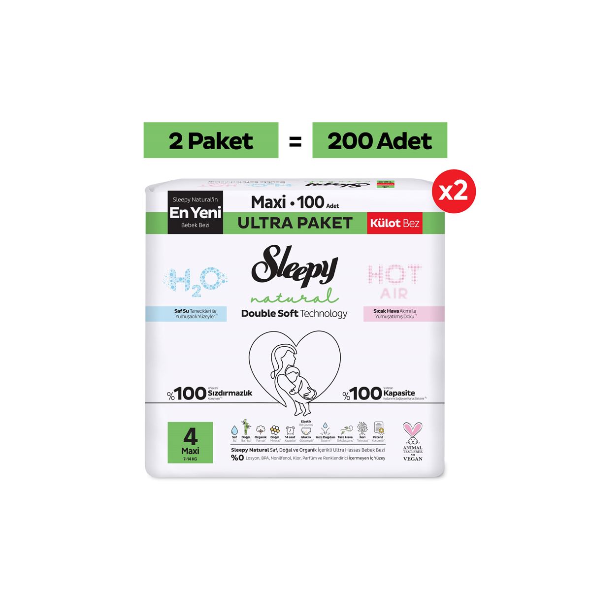 Sleepy Natural Double Soft Ultra Fırsat Paketi Külot Bez 4 Numara Maxi 200 Adet
