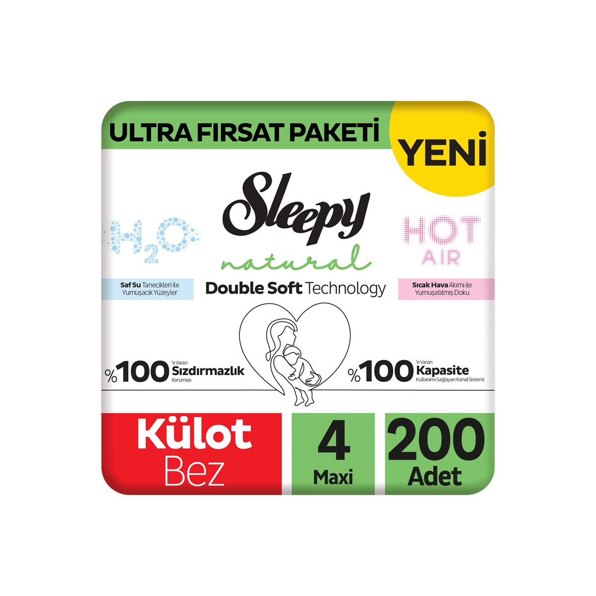 Sleepy Natural Double Soft Ultra Fırsat Paketi Külot Bez 4 Numara Maxi 200 Adet