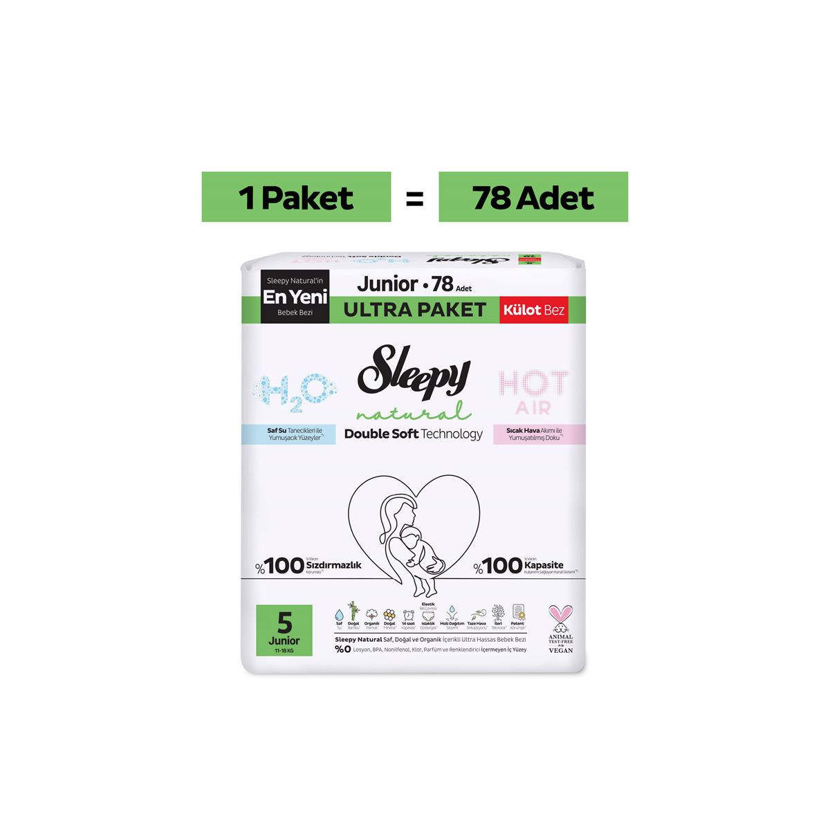 Sleepy Natural Double Soft Ultra Paket Külot Bez 5 Numara Junior 78 Adet