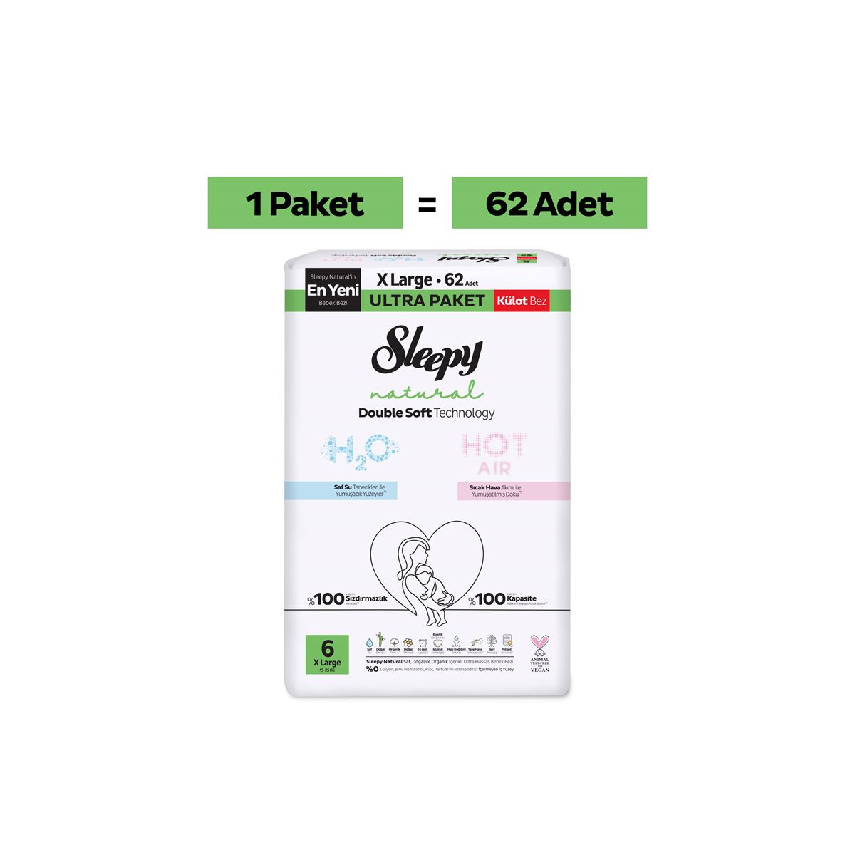 Sleepy Natural Double Soft Ultra Paket Külot Bez 6 Numara Xlarge 62 Adet