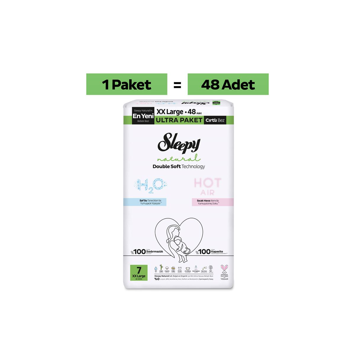 Sleepy Natural Double Soft Ultra Paket Bebek Bezi 7 Numara Xxlarge 48 Adet