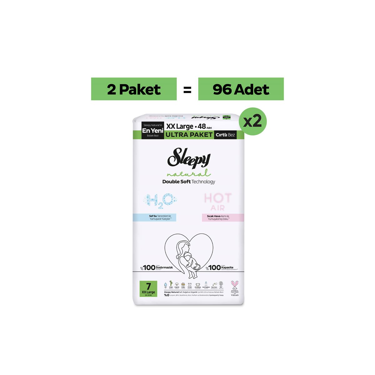 Sleepy Natural Double Soft Ultra Fırsat Paketi Bebek Bezi 7 Numara Xxlarge 96 Adet
