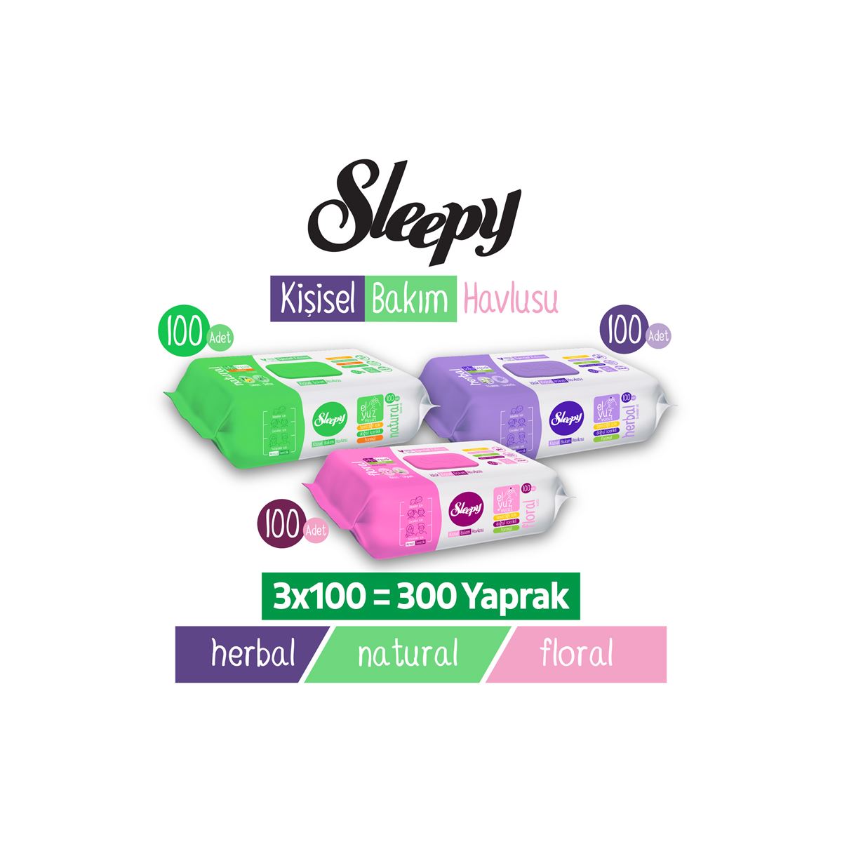Sleepy Kişisel Bakım Havlusu Karma Paket 3x100 (300 Yaprak)