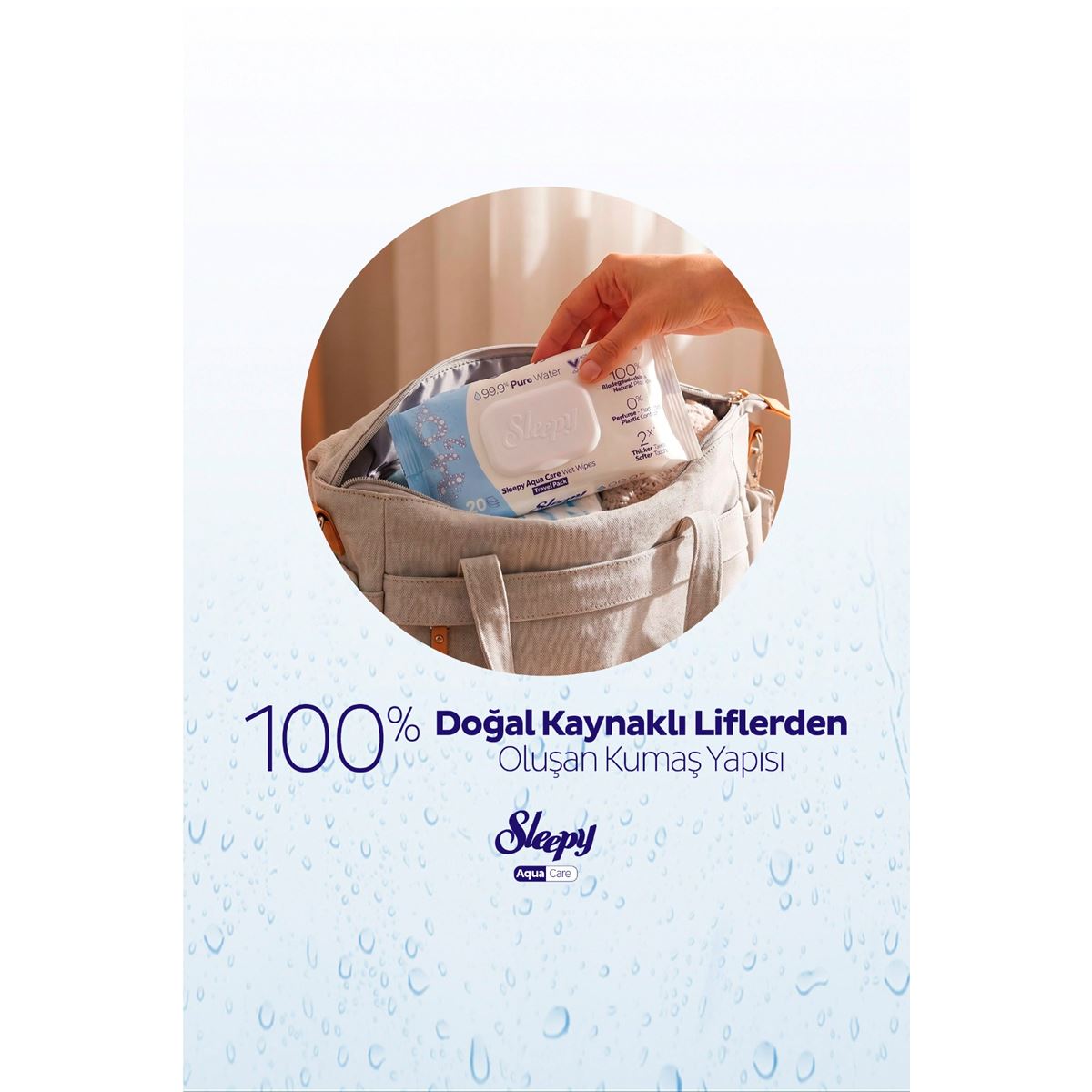 Sleepy AquaCare H2O Yenidoğan Islak Bebek Havlusu Seyahat Boy 6x20 (120 Yaprak)