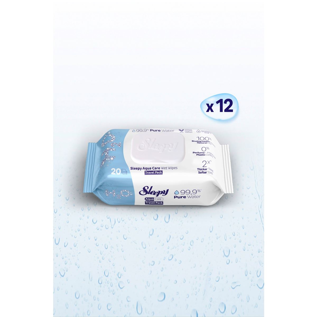 Sleepy AquaCare H2O Yenidoğan Islak Bebek Havlusu Seyahat Boy 12x20 (240 Yaprak)