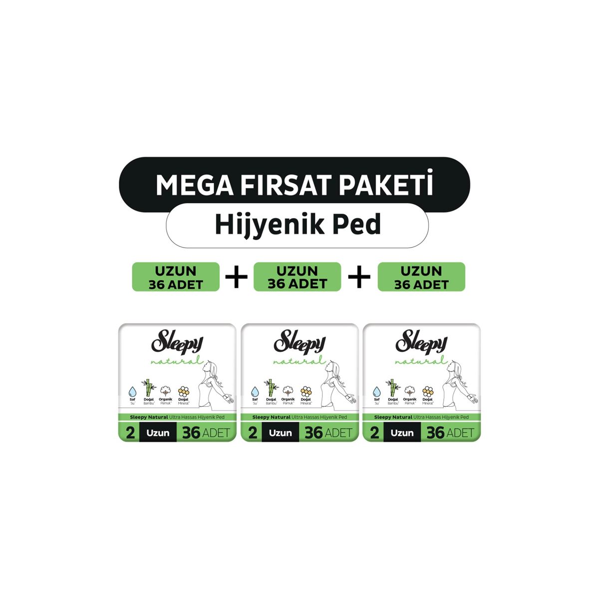 Sleepy Natural Ultra Hassas Hijyenik Ped Mega Fırsat Paketi Uzun 108 Adet