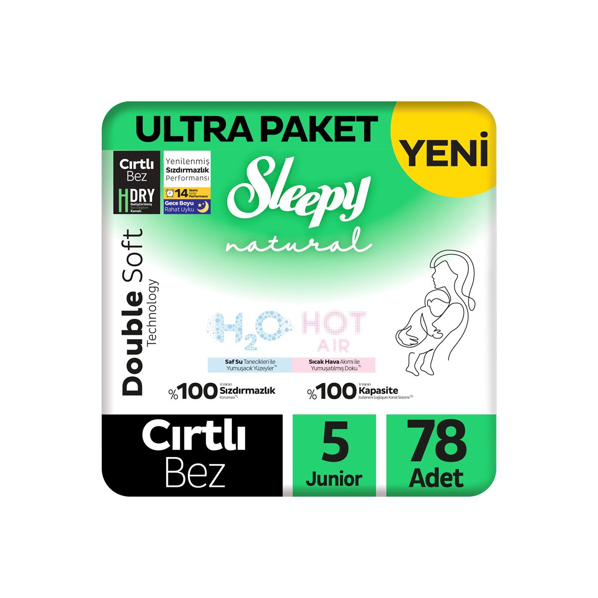 Sleepy Natural Double Soft Ultra Paket Bebek Bezi 5 Numara Junior 78 Adet