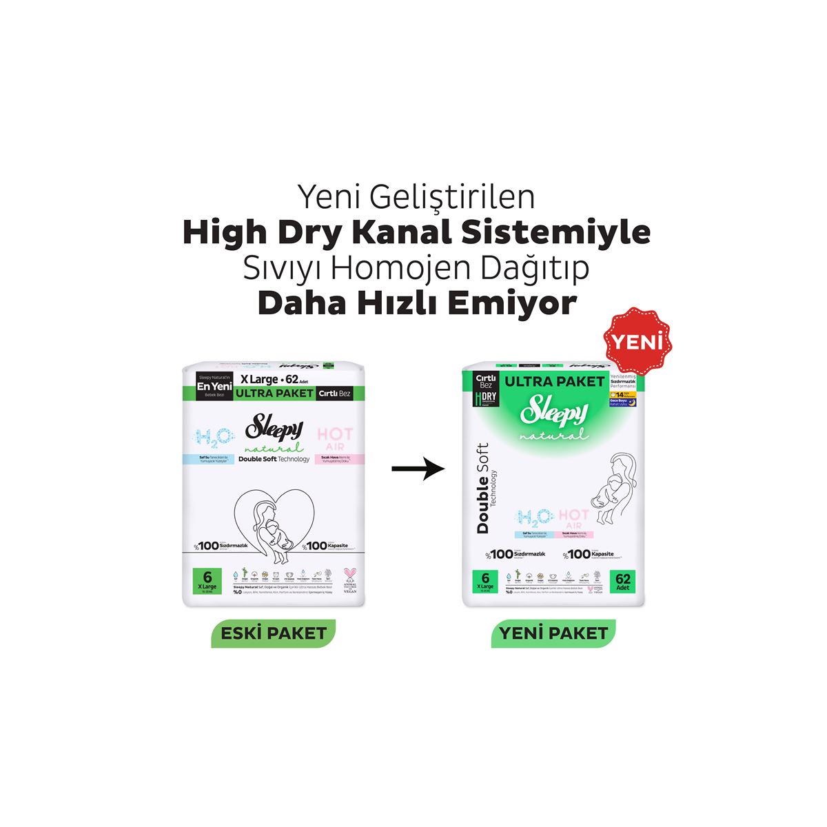 Sleepy Natural Double Soft Ultra Fırsat Paketi Bebek Bezi 6 Numara Xlarge 124 Adet
