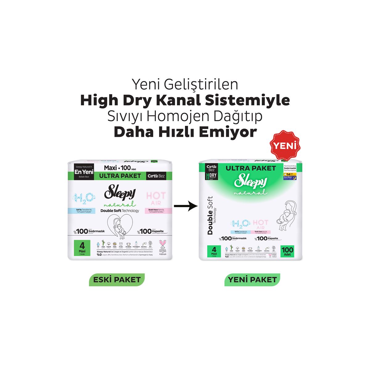 Sleepy Natural Double Soft Ultra Paket Bebek Bezi 4 Numara Maxi 100 Adet