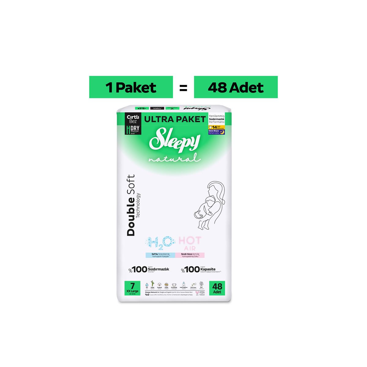 Sleepy Natural Double Soft Ultra Paket Bebek Bezi 7 Numara Xxlarge 48 Adet