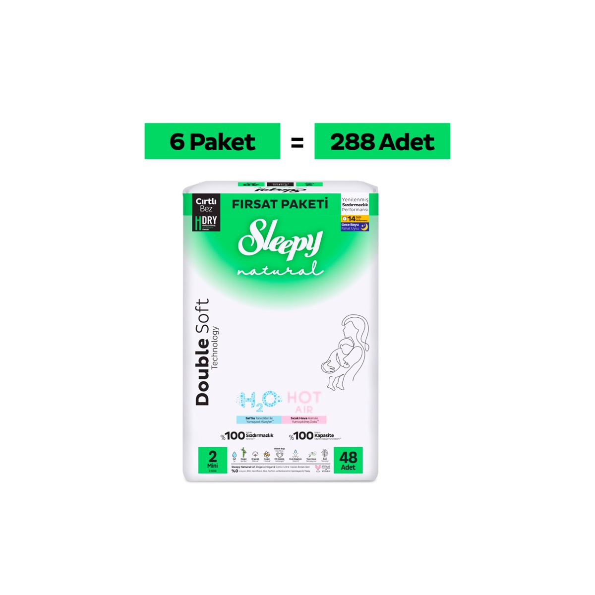 Sleepy Natural Double Soft Fırsat Paketi Bebek Bezi 2 Numara Mini 288 Adet