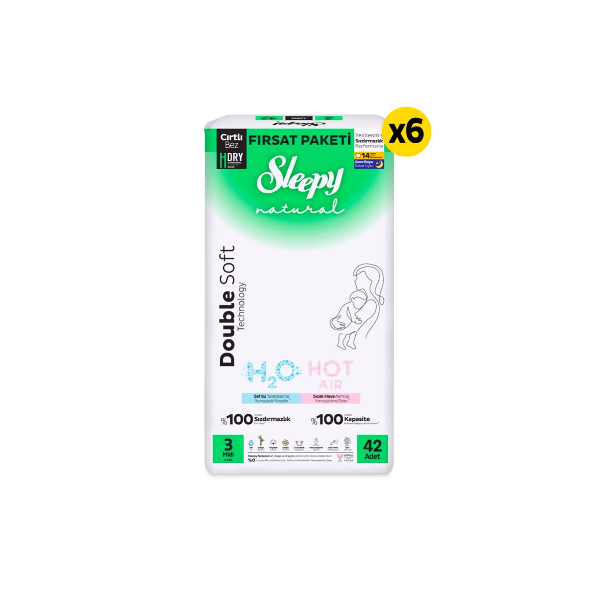 Sleepy Natural Double Soft Fırsat Paketi Bebek Bezi 3 Numara Midi 252 Adet