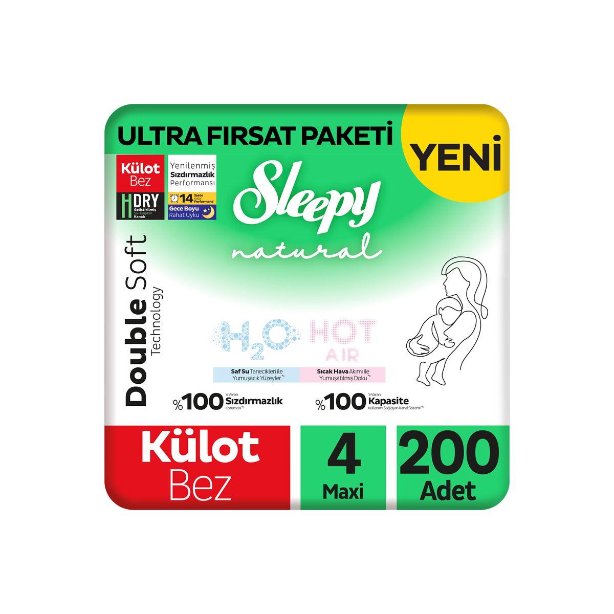 Sleepy Natural Double Soft Ultra Fırsat Paketi Külot Bez 4 Numara Maxi 200 Adet