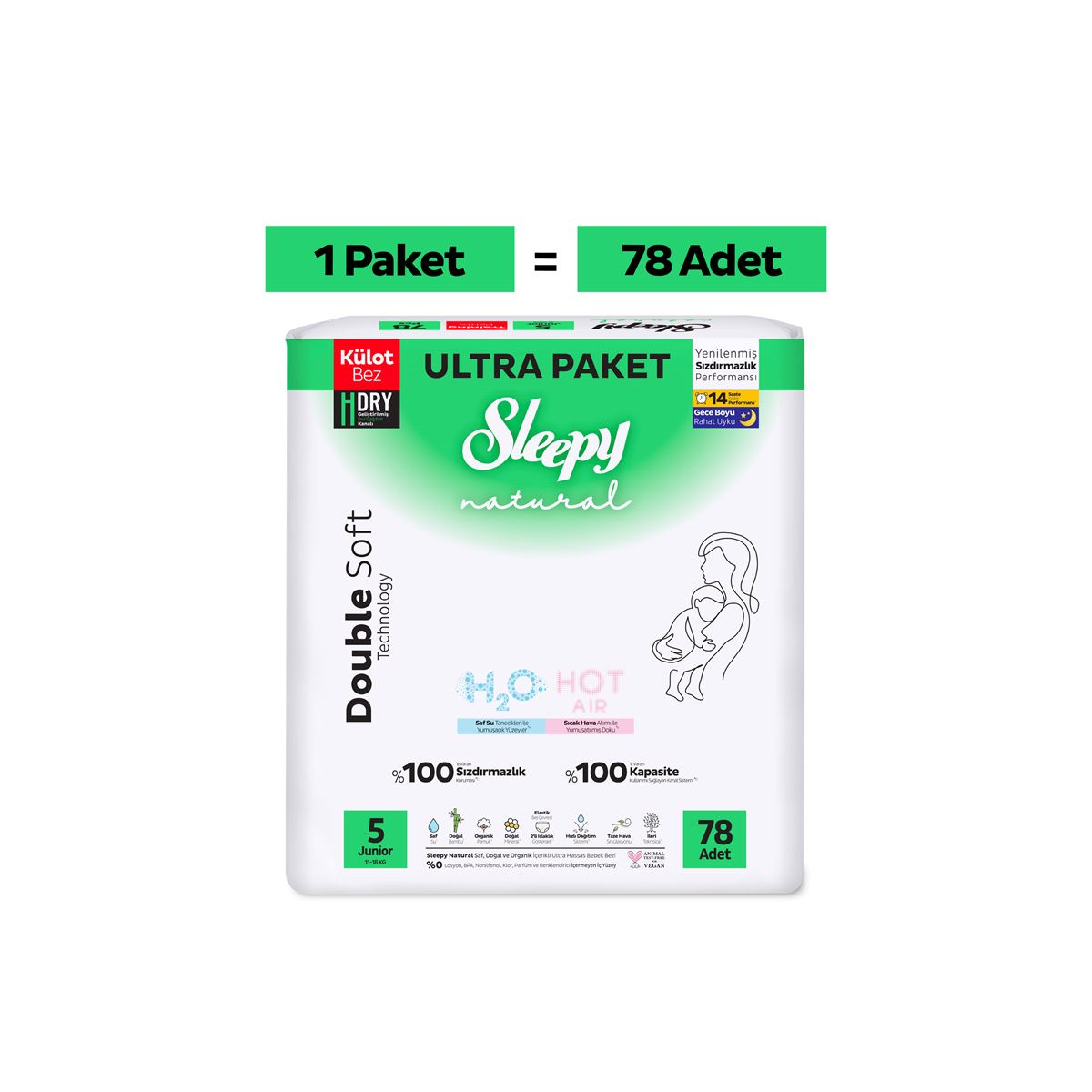 Sleepy Natural Double Soft Ultra Paket Külot Bez 5 Numara Junior 78 Adet