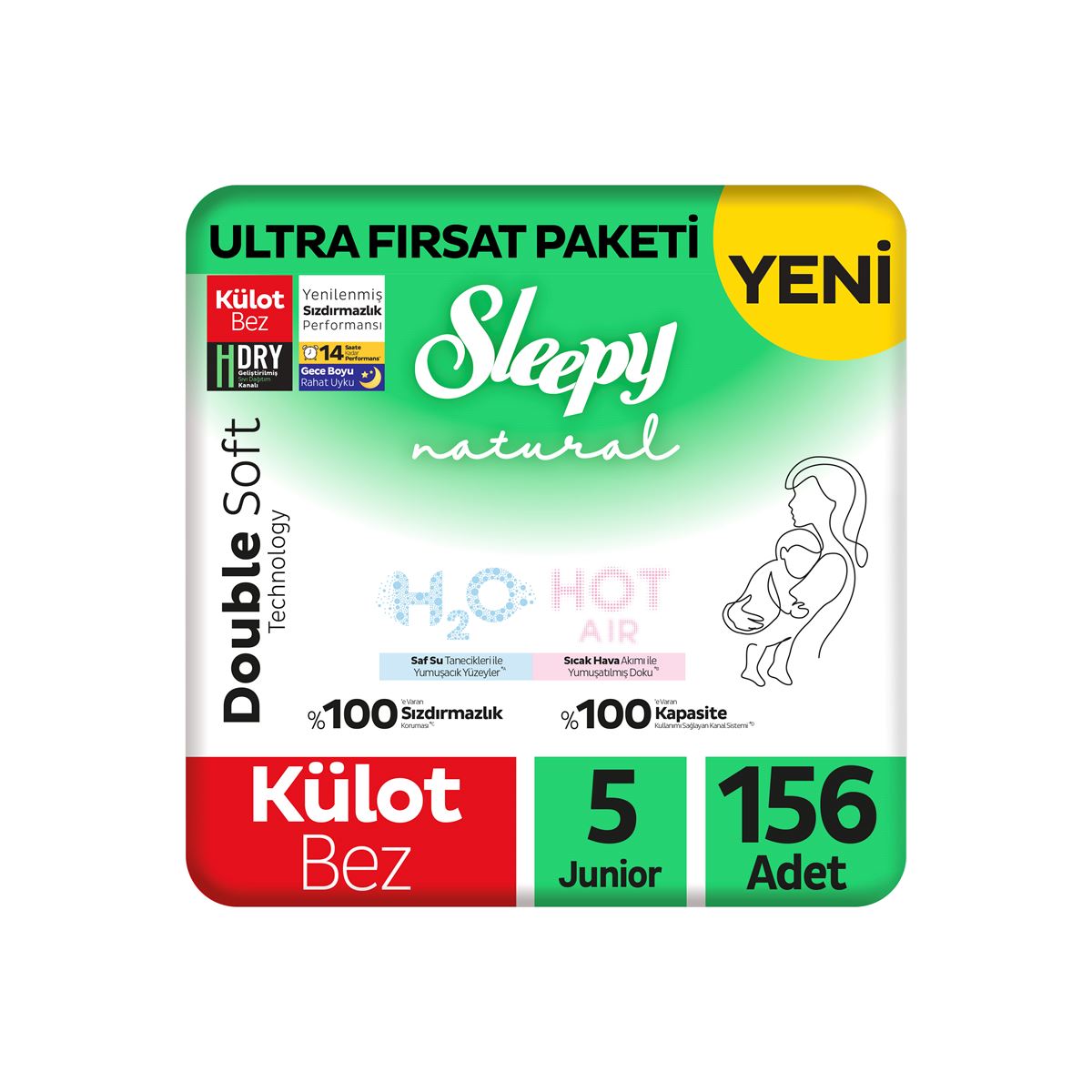 Sleepy Natural Double Soft Ultra Fırsat Paketi Külot Bez 5 Numara Junior 156 Adet
