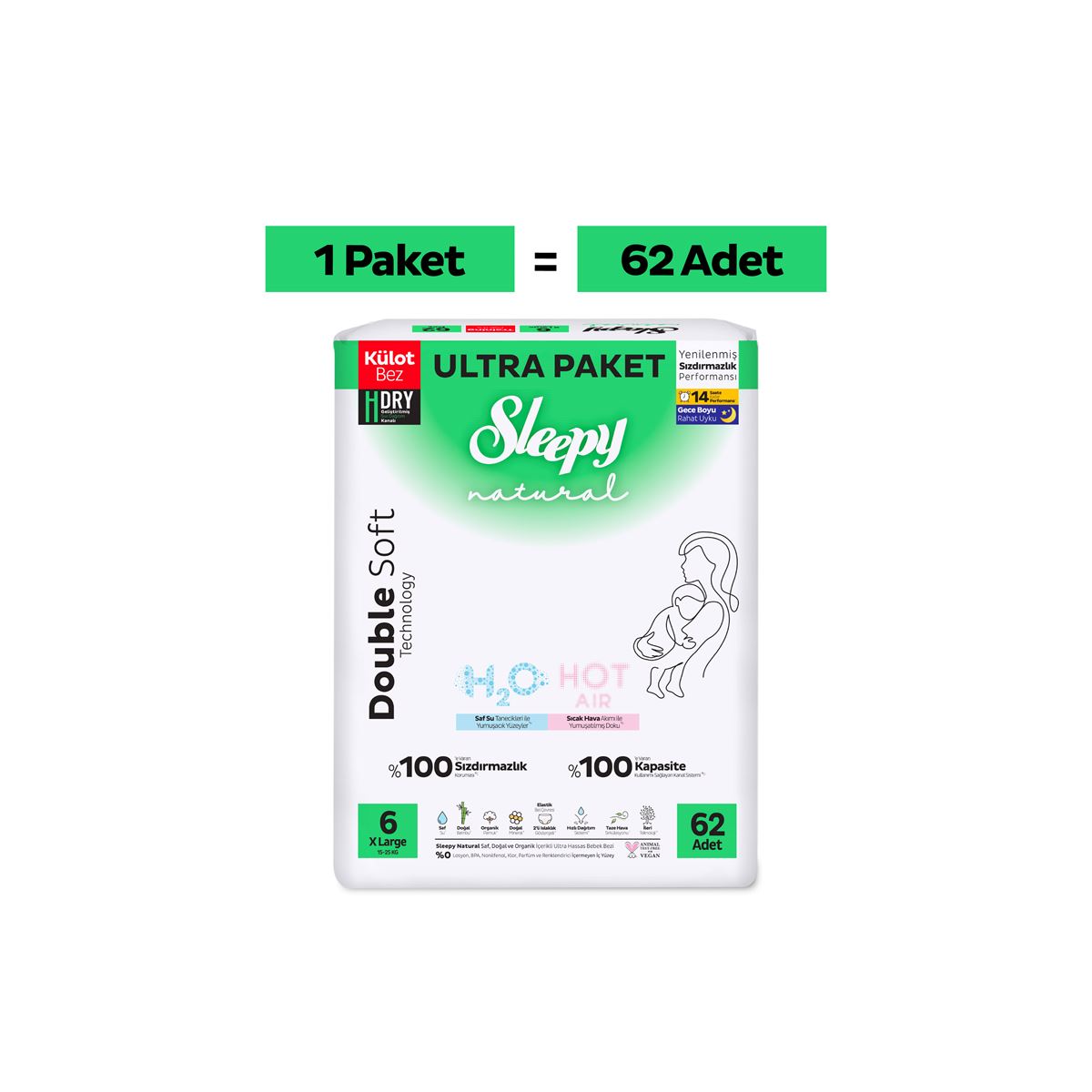Sleepy Natural Double Soft Ultra Paket Külot Bez 6 Numara Xlarge 62 Adet