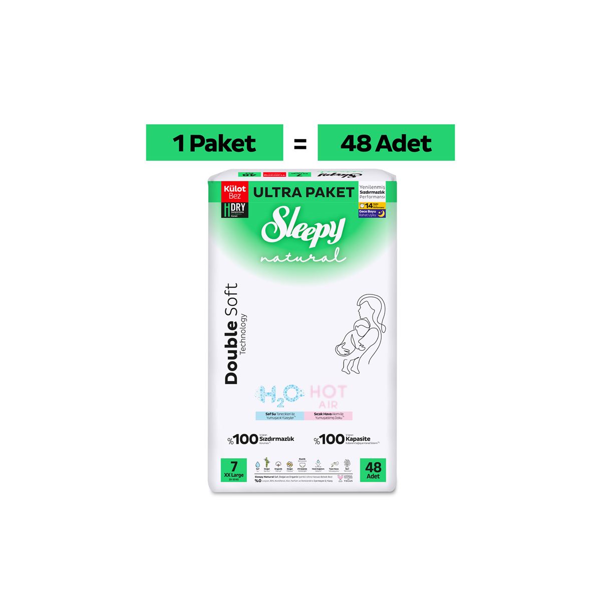 Sleepy Natural Double Soft Ultra Paket Külot Bez 7 Numara Xxlarge 48 Adet