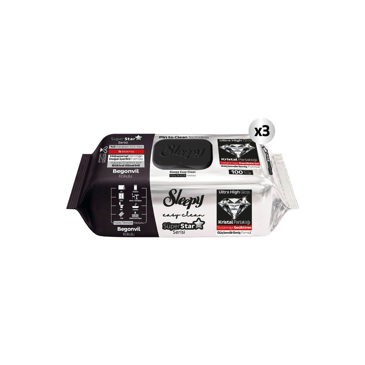 Sleepy Easy Clean SüperStar Yüzey Temizlik Havlusu Mendili Begonvil 3x100 (300 Yaprak)