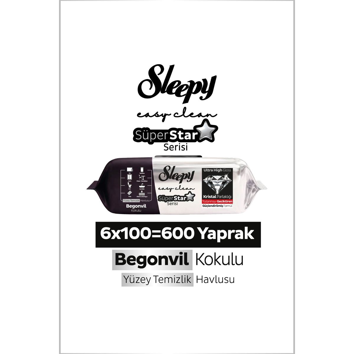 Sleepy Easy Clean SüperStar Yüzey Temizlik Havlusu Mendili Begonvil 6x100 (600 Yaprak)