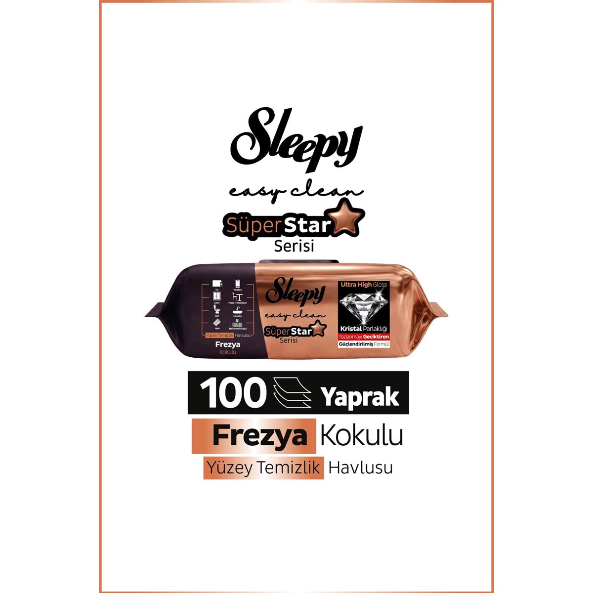 Sleepy Easy Clean SüperStar Yüzey Temizlik Havlusu Mendili Frezya 100 Yaprak