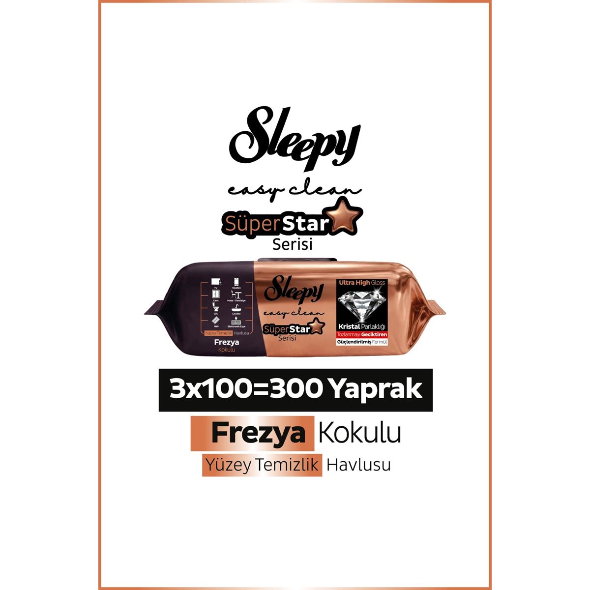 Sleepy Easy Clean SüperStar Yüzey Temizlik Havlusu Mendili Frezya 3x100 (300 Yaprak)