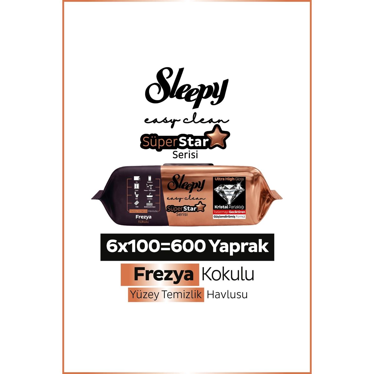 Sleepy Easy Clean SüperStar Yüzey Temizlik Havlusu Mendili Frezya 6x100 (600 Yaprak)
