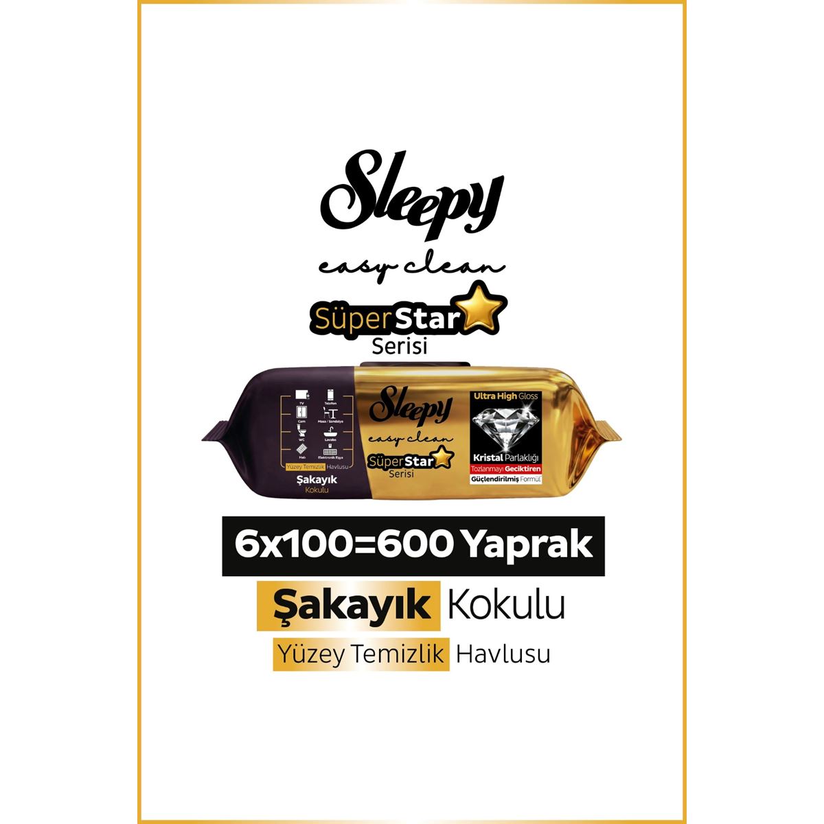Sleepy Easy Clean SüperStar Yüzey Temizlik Havlusu Mendili Şakayık 6x100 (600 Yaprak)