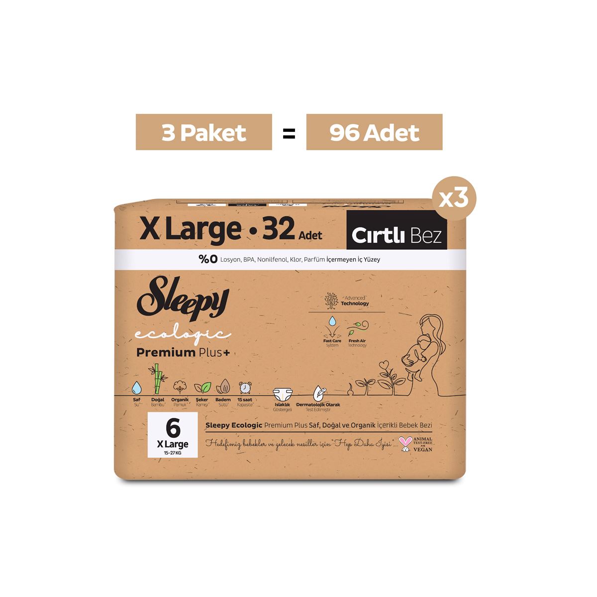 Sleepy Ecologic Premium Plus Avantajlı Paket Bebek Bezi 6 Numara 96 Adet