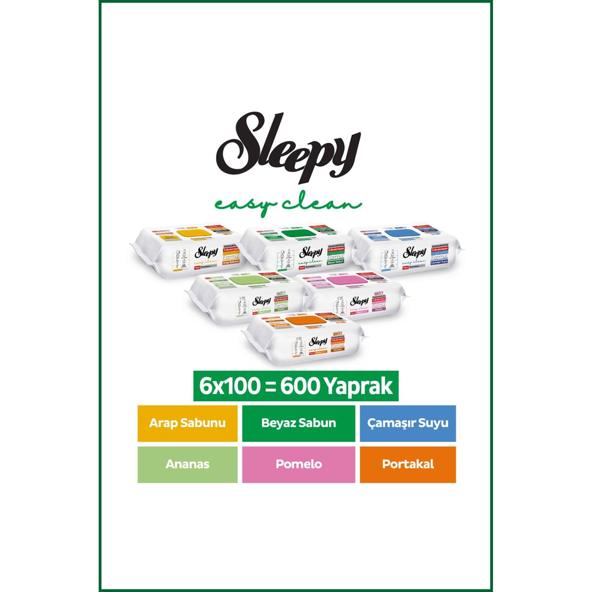 Sleepy Easy Clean Yüzey Temizlik Havlusu Mendili Klasik + Meyve Serisi 6X100 Karma Paket