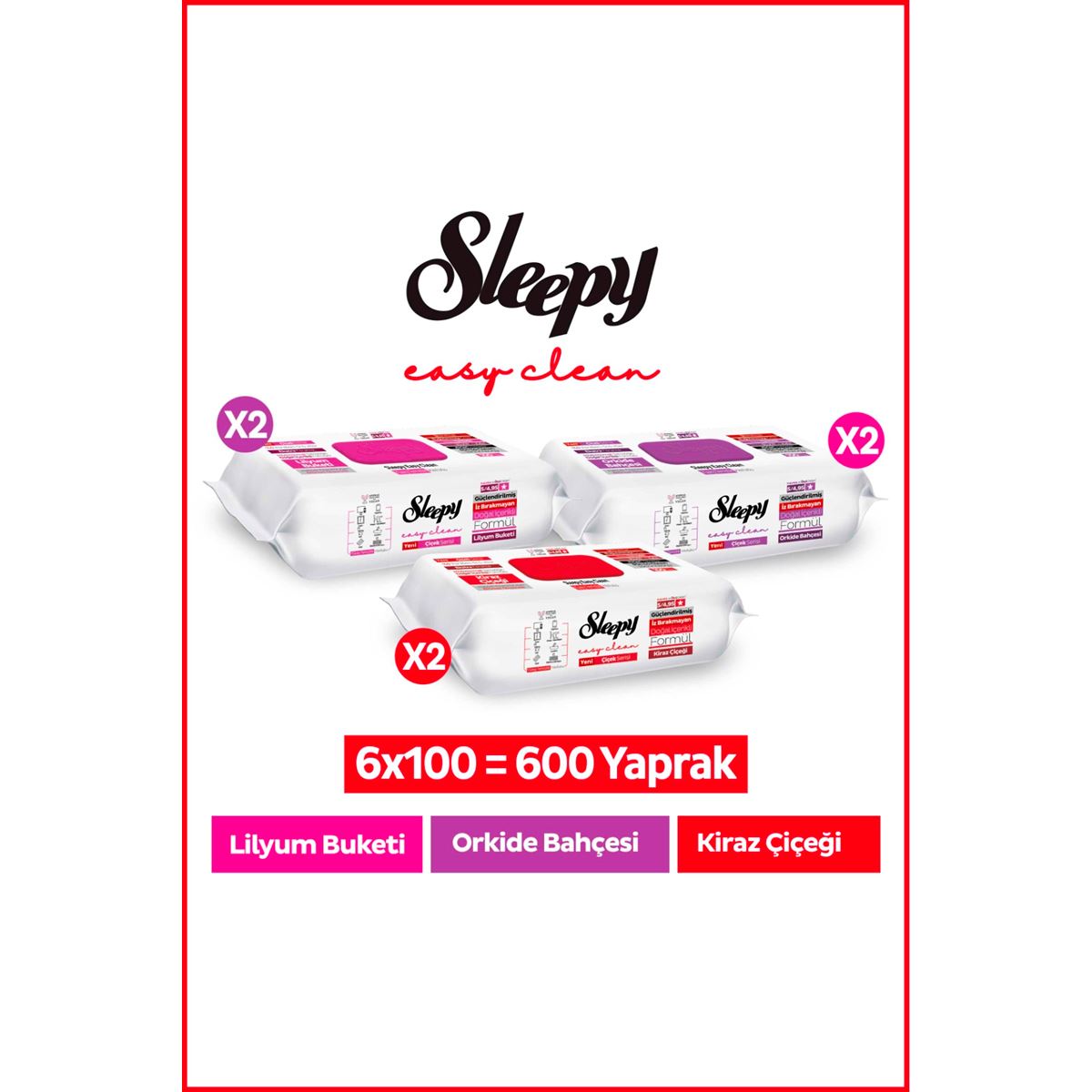 Sleepy Easy Clean Lilyum Buketi+Orkide Bahçesi+Kiraz Çiçeği Yüzey Temizlik Havlusu 6x100(600 Yaprak)