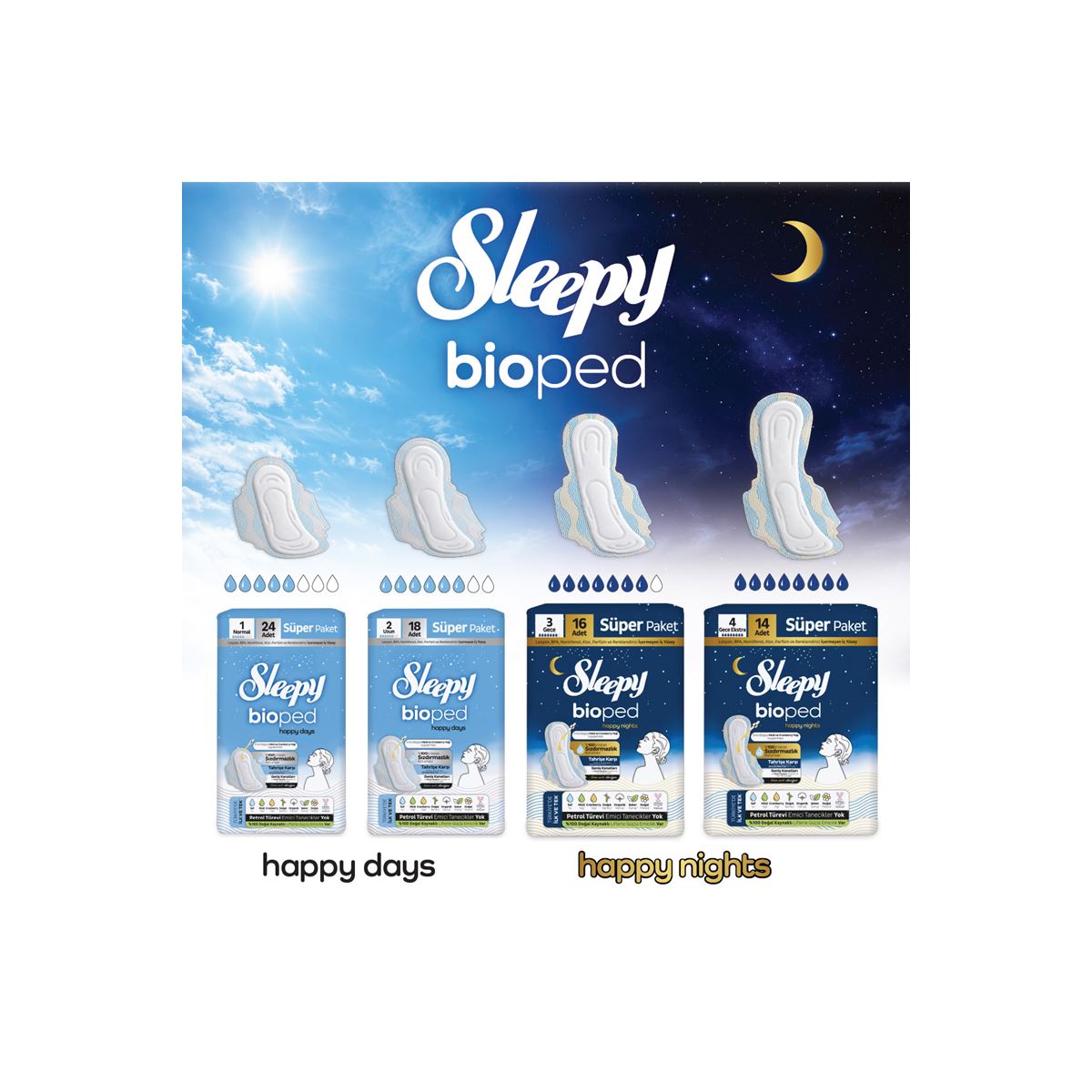 Sleepy Bioped Hijyenik Ped 3'lü Süper Paket Gece Ekstra 42 Adet