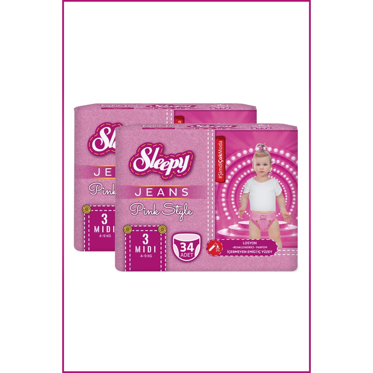 Sleepy Pink Jeans Külot Bez 3 Numara Midi 2'li Jumbo 68 Adet