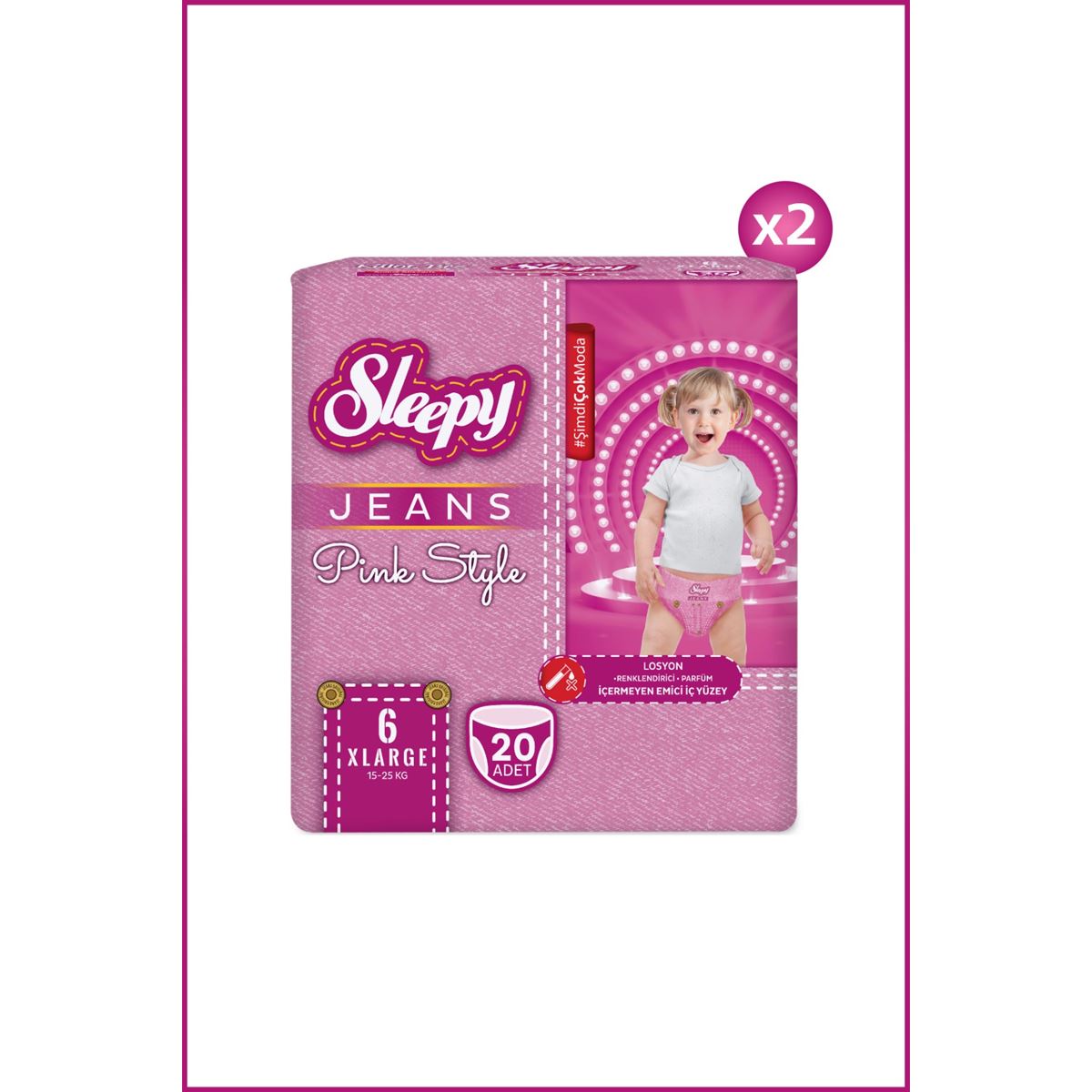 Sleepy Pink Jeans Külot Bez 6 Numara Xlarge 2'li Jumbo 40 Adet