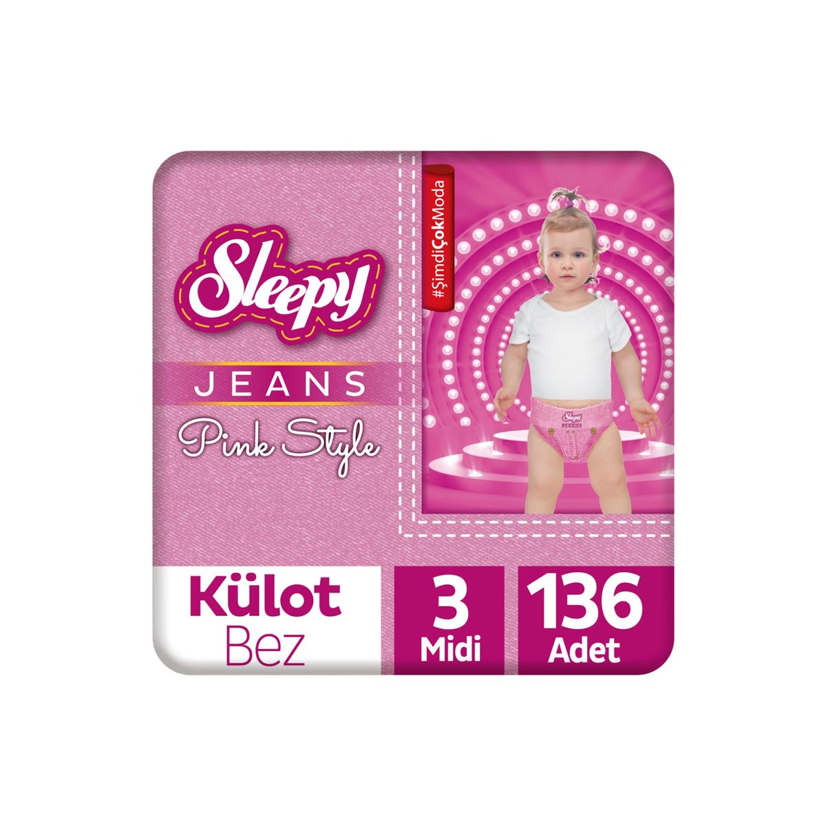 Sleepy Pink Jeans Külot Bez 3 Numara Midi 4’lü Jumbo 136 Adet